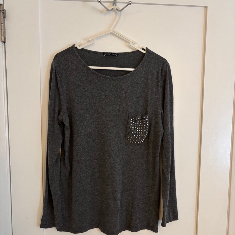 Zara Charcoal Long Sleeve with Studded Pocket